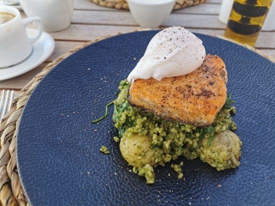 Salmon with poached egg breakfast at Cederberg Ridge Wilderness Lodge