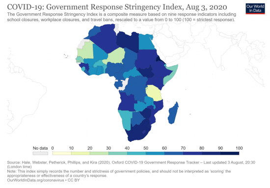 Map of government responses to Covid-19 in Africa