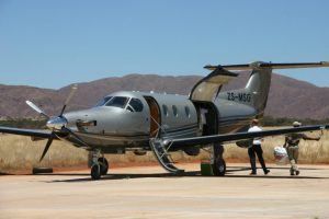 Arriving in Tswalu Kalahari in private jet, Niki Duncan 2010