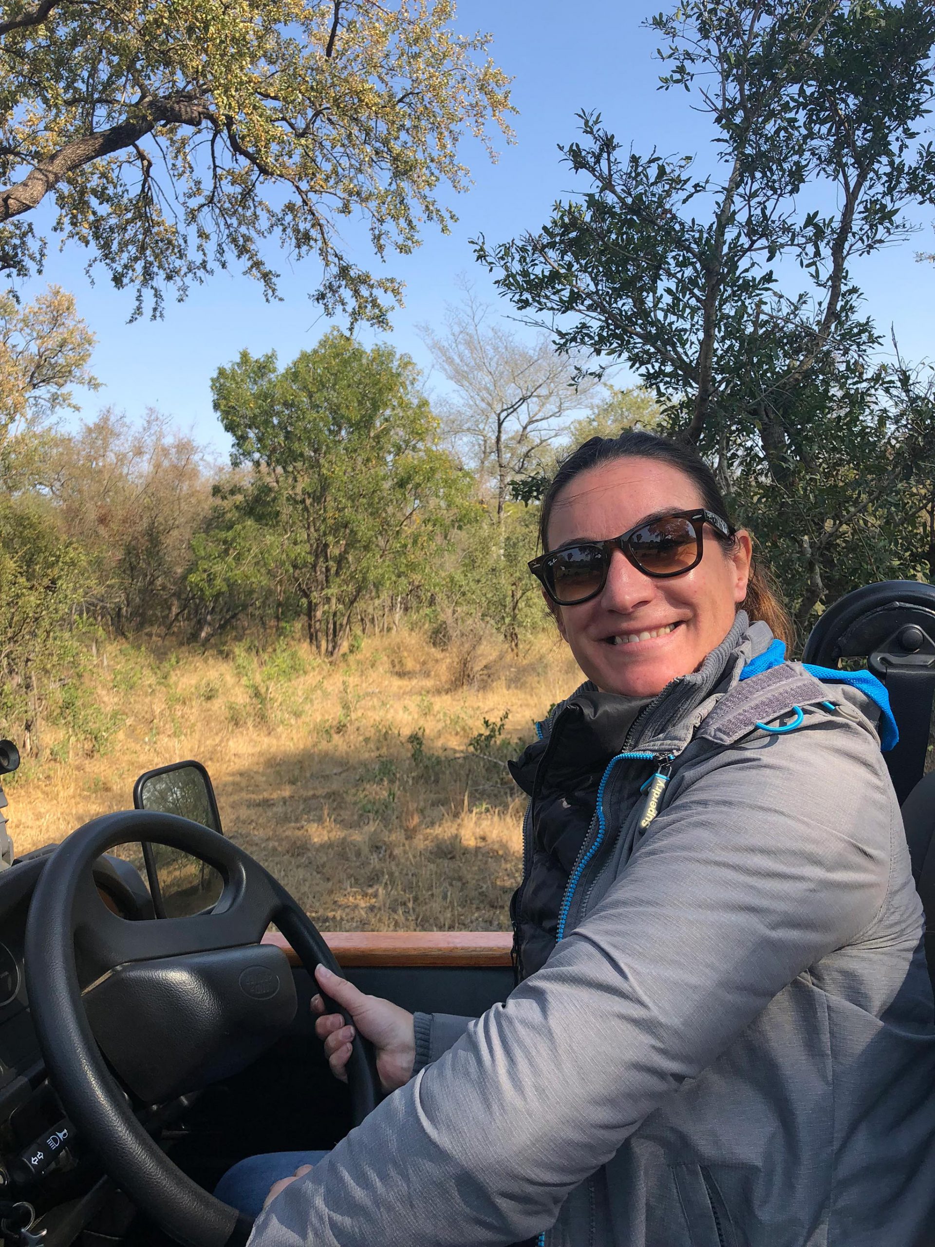 Justine Ryan in vehicle at Silvan Safari