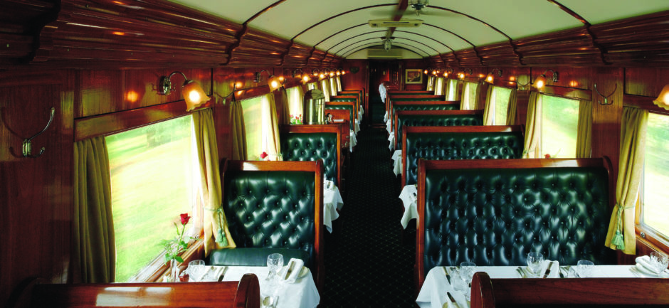 Interior of Luxury Dining Car in Rovos Rain train