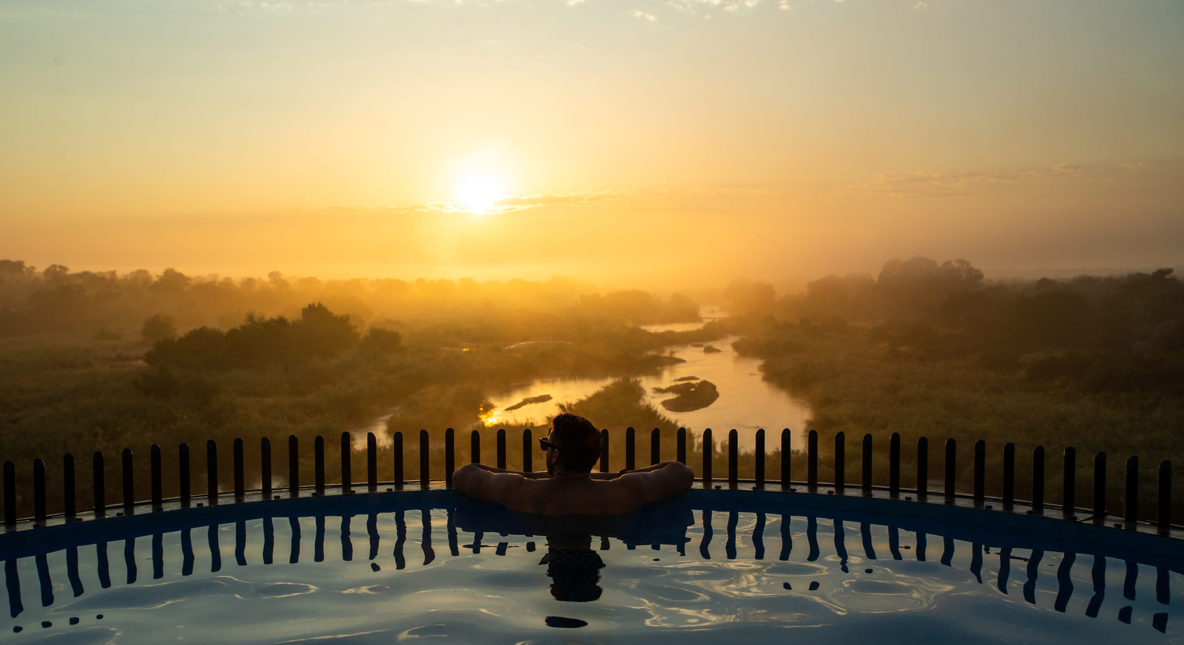 The best view from the overhanging pools at Kruger Shalati