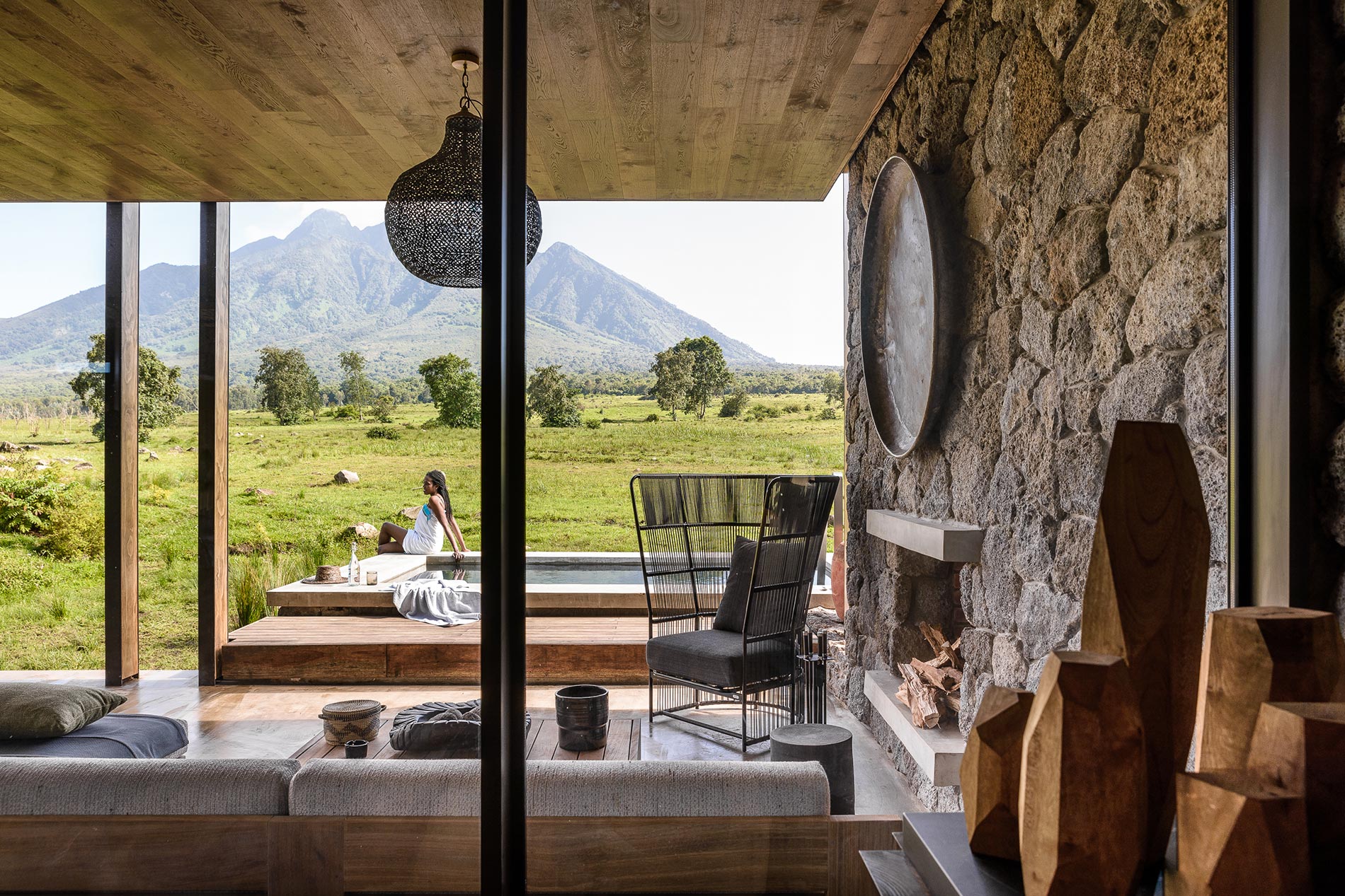 Exterior of Singita Kwitonda Lodge deck and pool