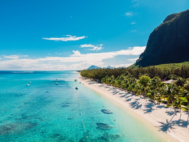 Beach with mountain in Mauritius