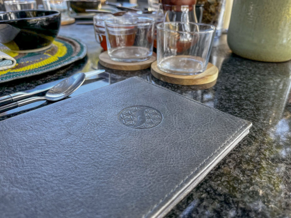 A beautifully embossed menu at Silvan Safari Lodge