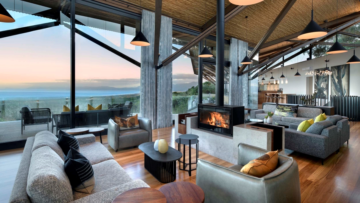 Exquisite woodwork and modern architecture of Grootbos Garden Lodge's main area