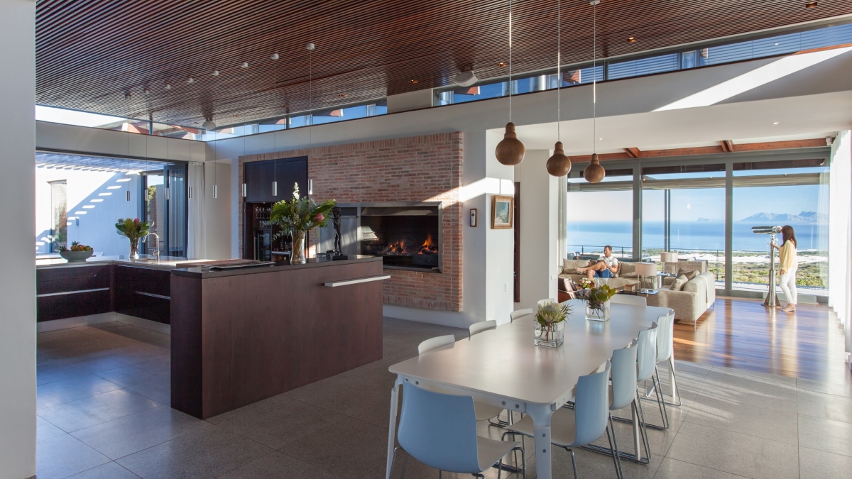 Expansive kitchen and dining area with exquisite ocean vistas