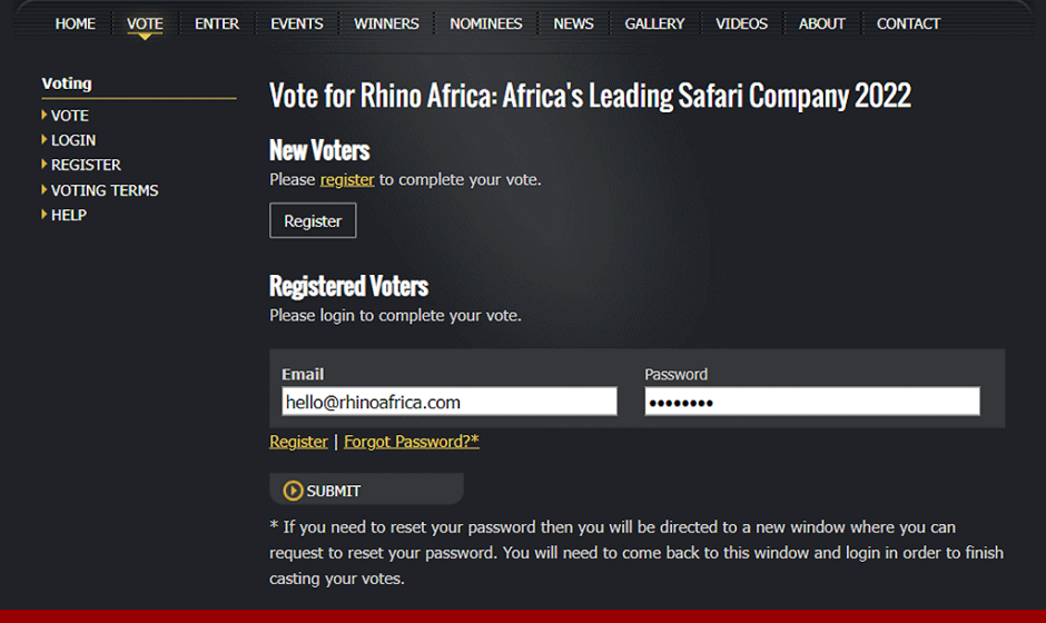 How to vote for Rhino Africa in the World Travel Awards 2022