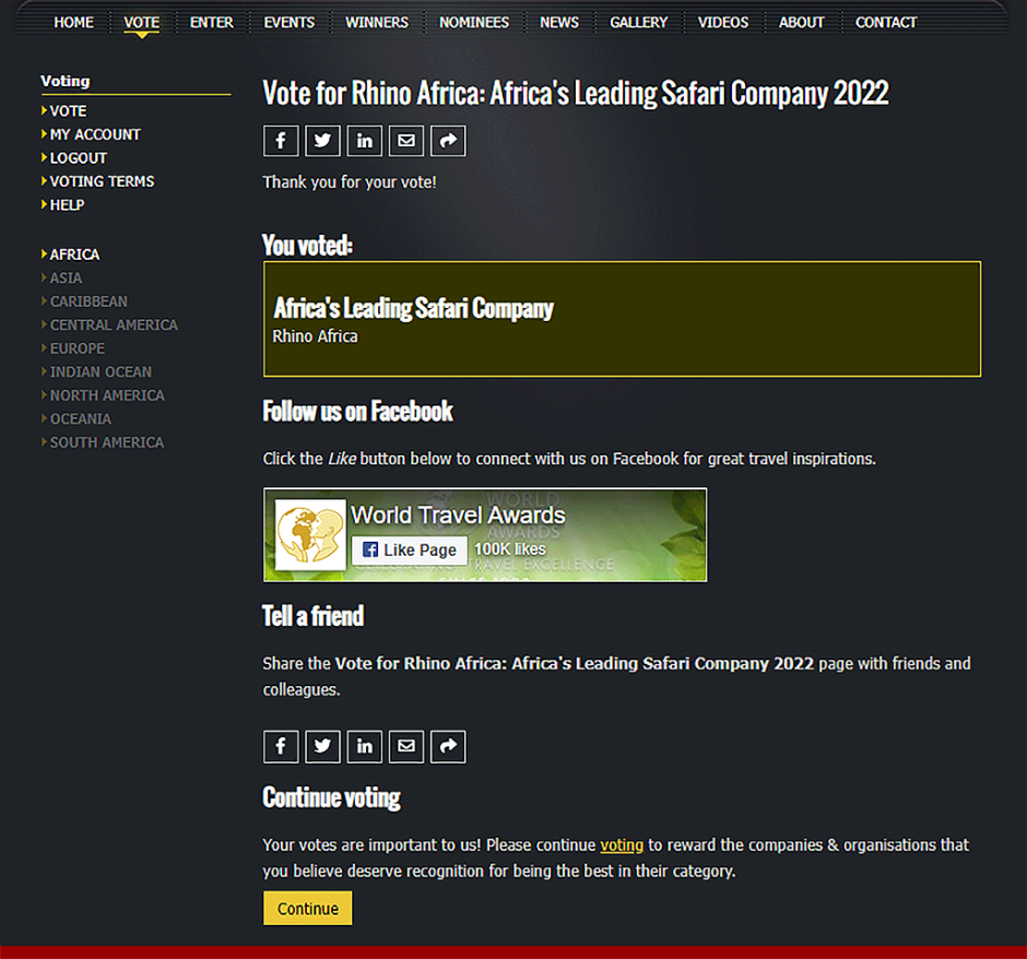 How to vote for Rhino Africa in the World Travel Awards 2022