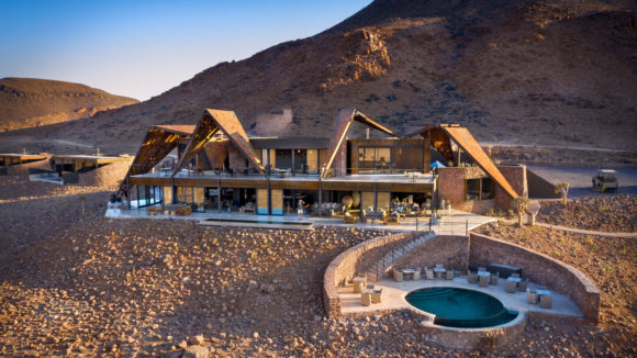 Aerial view of andBeyond Sossusvlei Desert Lodge - one of the best luxury lodges in Namibia