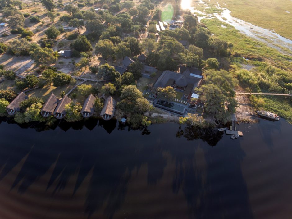 Aerial view of Chobe Water Villas - among the top 10 lodges in Namibia