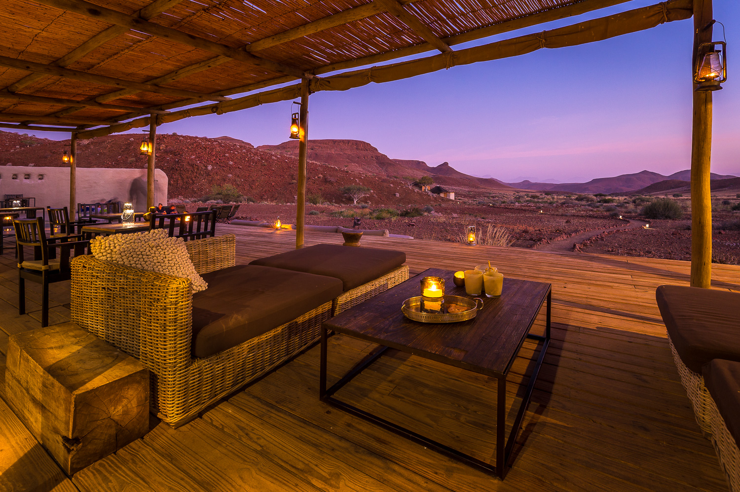 The Damaraland Camp at sunset, one of the best lodges in Namibia