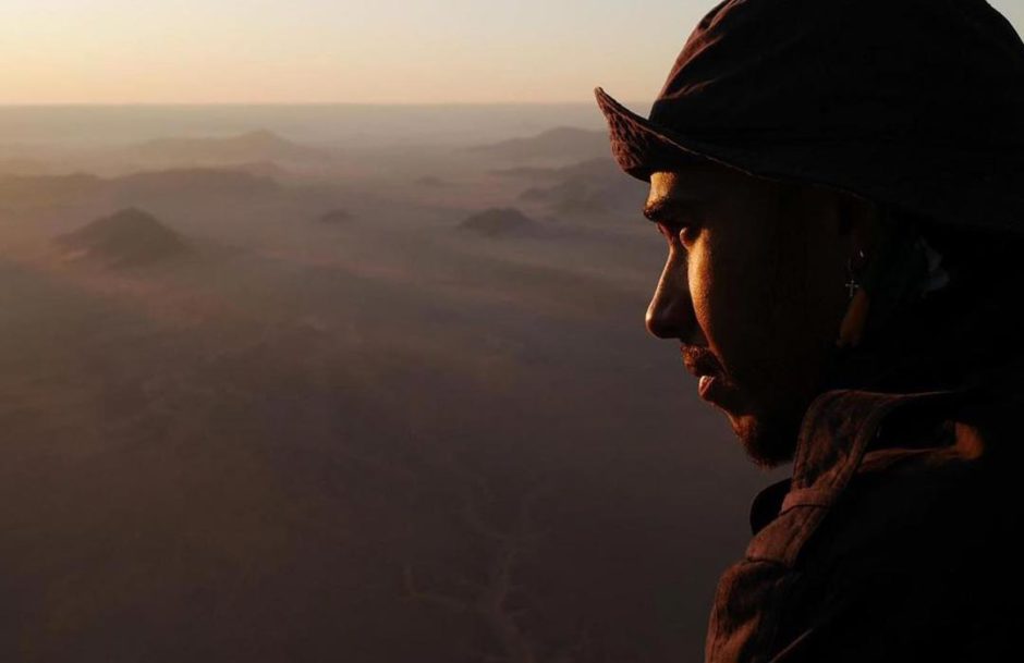 Lewis Hamilton enjoying the aerial views in Namibia