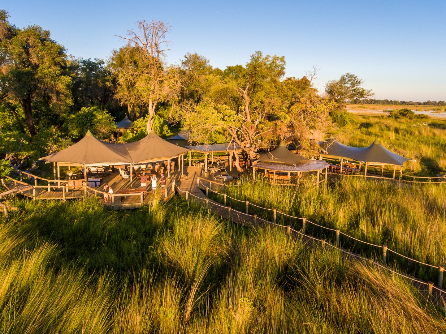 Aerial view of Little Vumbura - one of the best lodges in Botswana