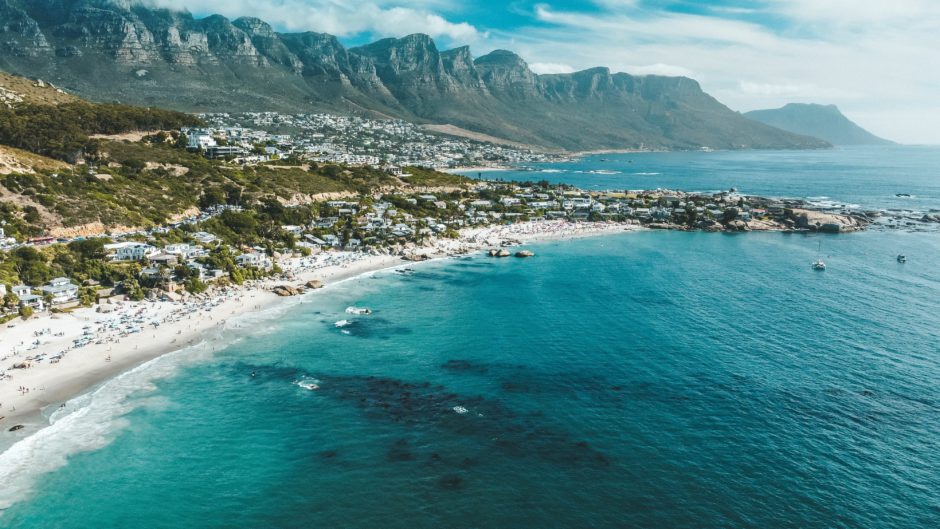 Aerial view of the beautiful rocky Clifton Beach in Cape Town