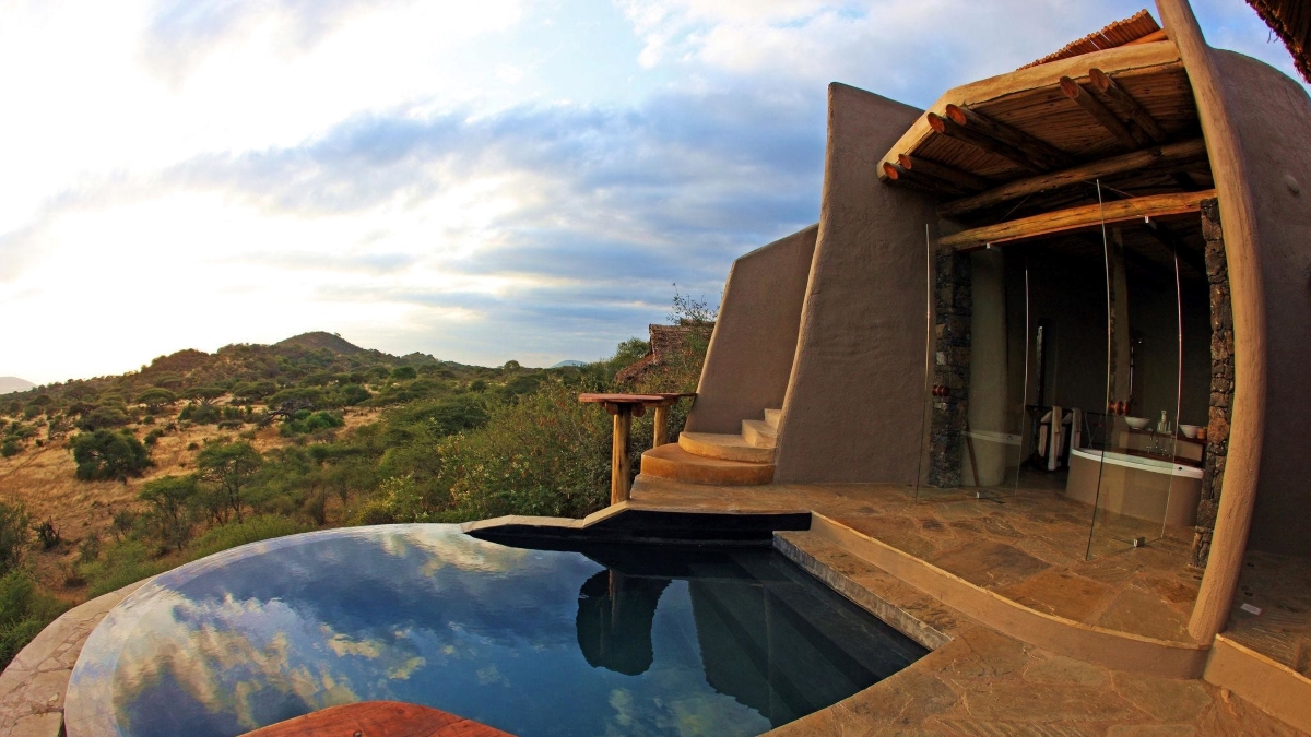 Exterior view of Ol Donyo suite with private plunge pool