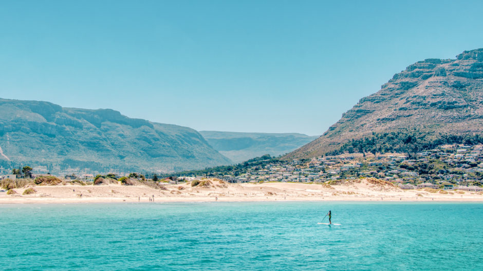 Paddleboarding off the coast of Hout Bay Beach in Cape Town