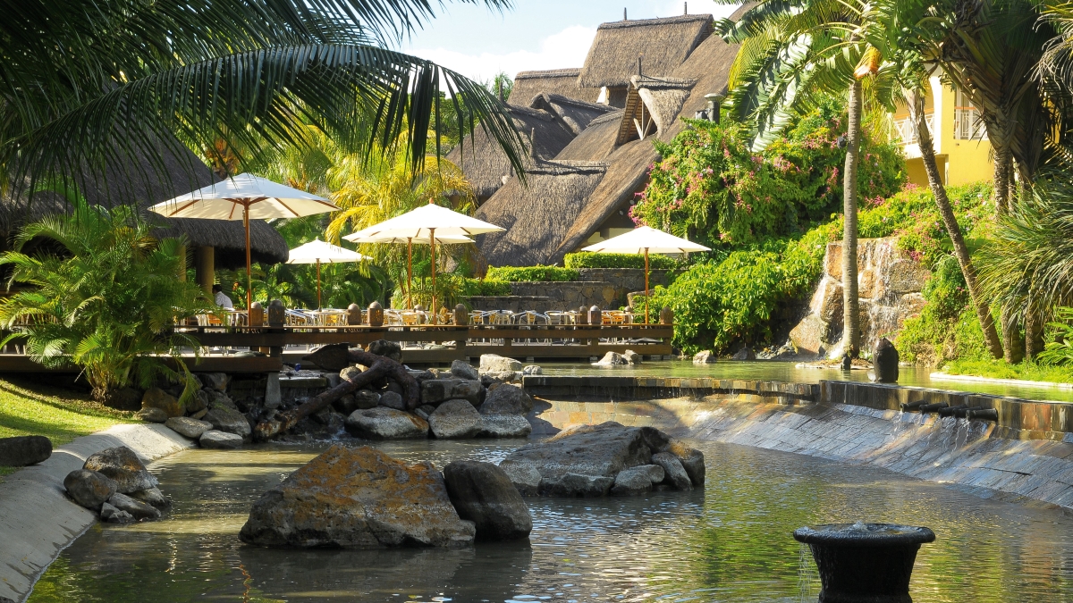 Gentle river flowing through the resort and lavish gardens