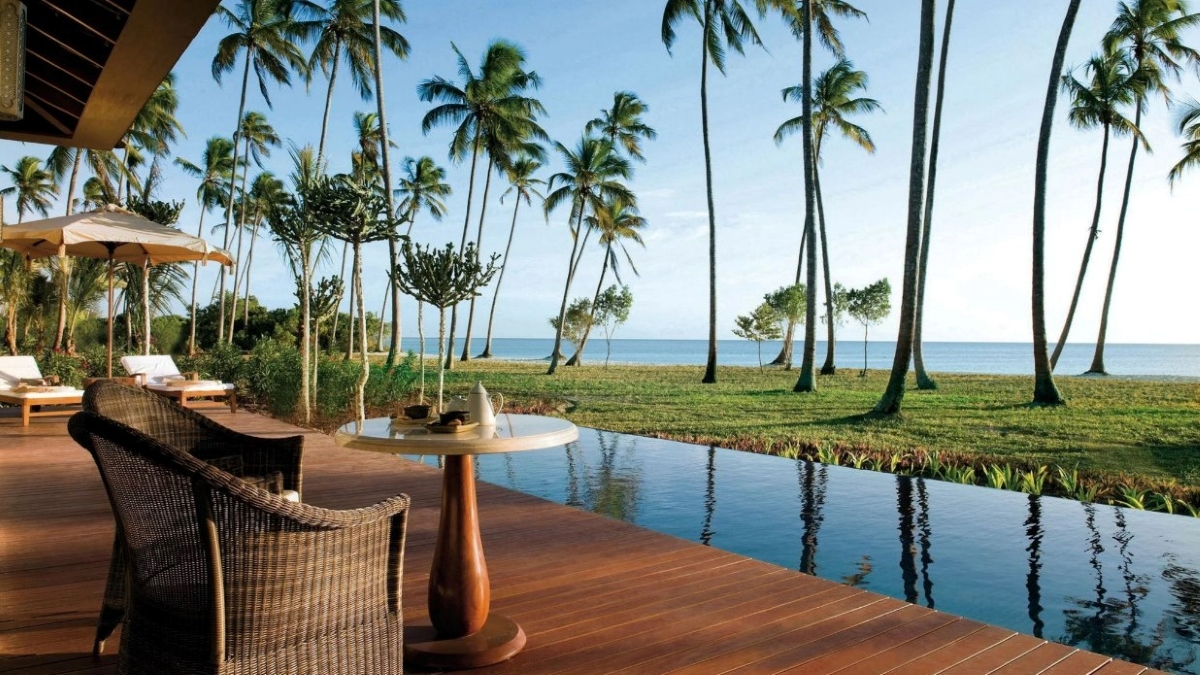 Patio with pool overlooking the ocean