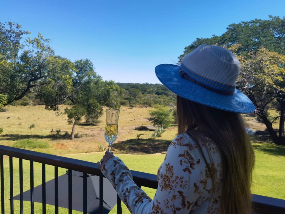 Ausblick vom Stanely & Livingstone Boutique Hotel auf Landschaft und Tiere