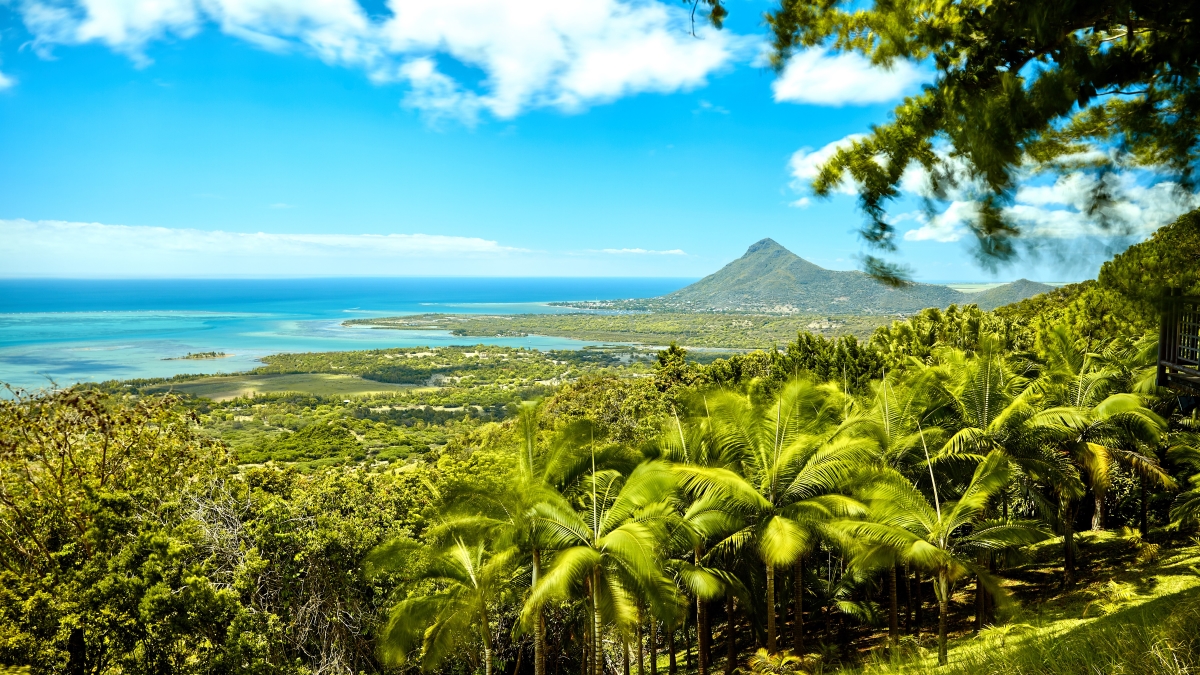 Tropical landscape looking onto the ocean horizom