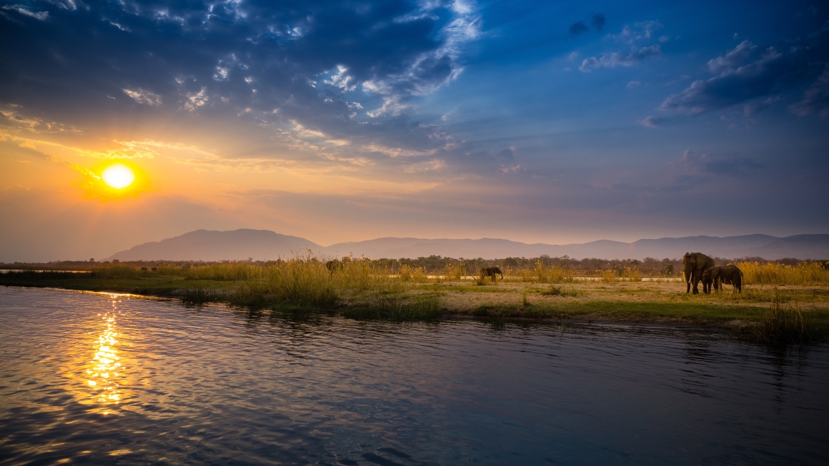 Landscape of the Lower Zambezi at sunset