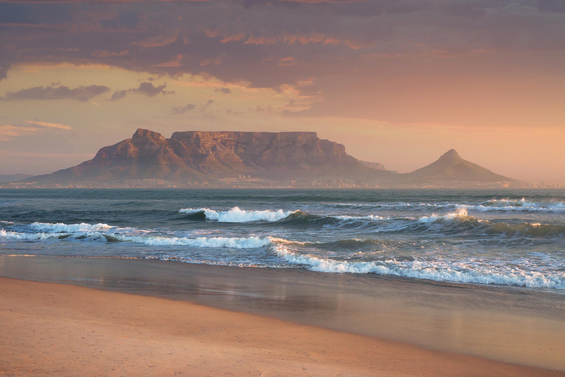 The iconic Table Mountain from Sunset Beach