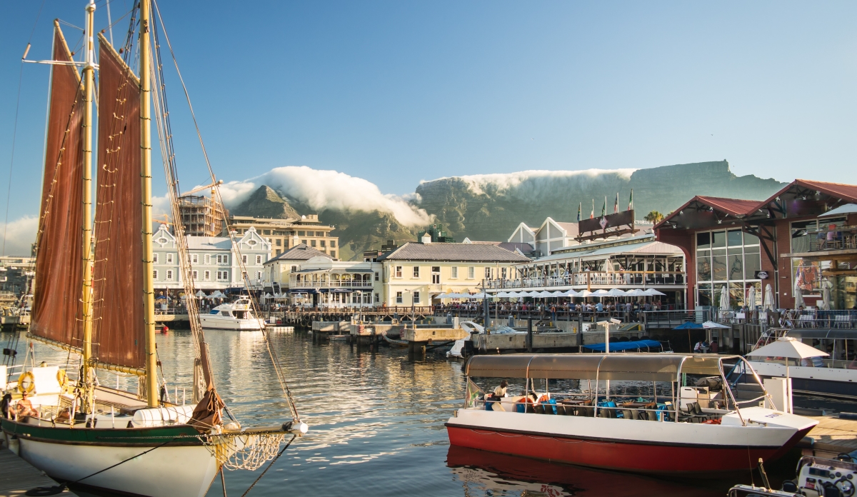 View of the dock and boats at the V&A Waterfront