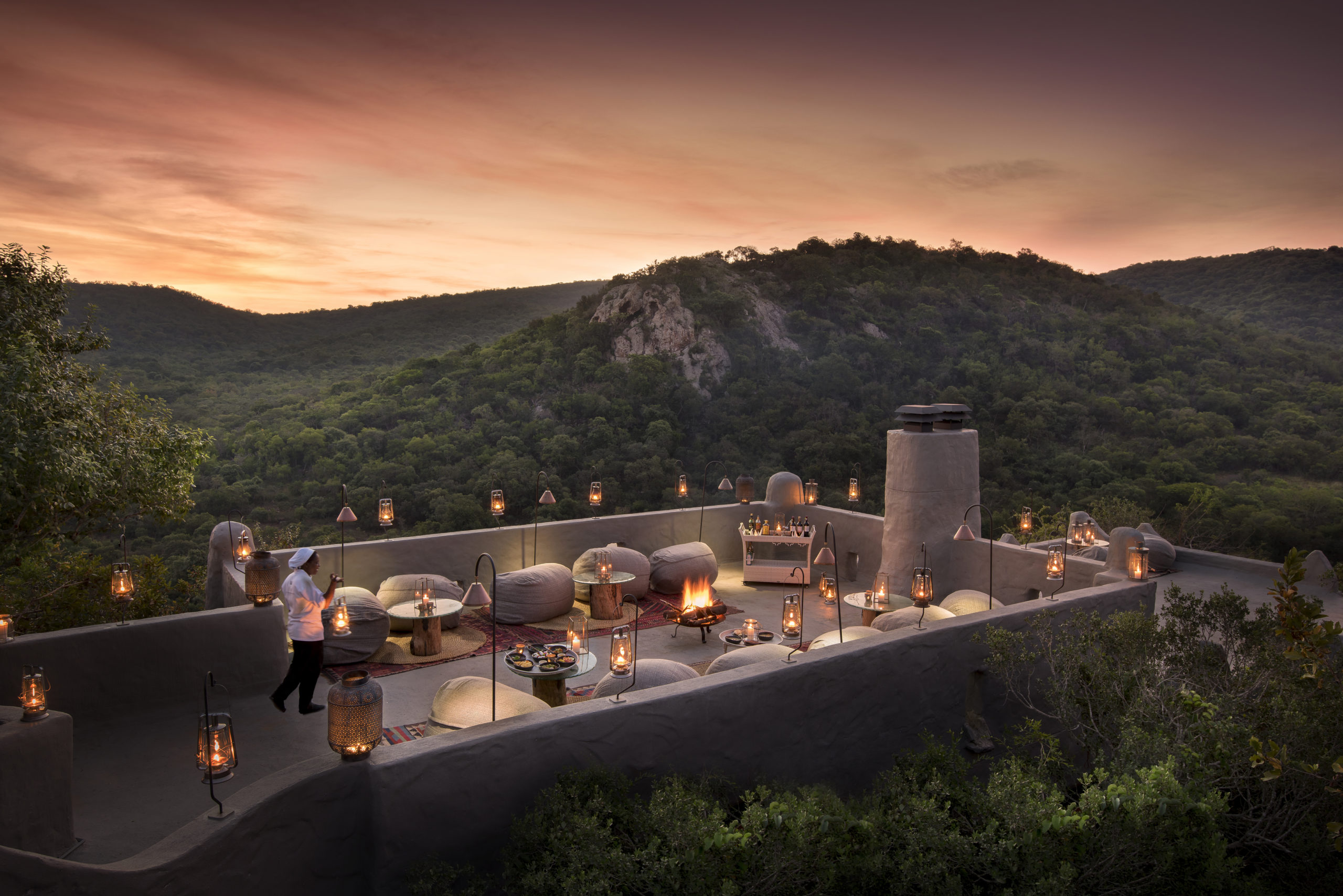 Phinda Rock Lodge dining by lantern light