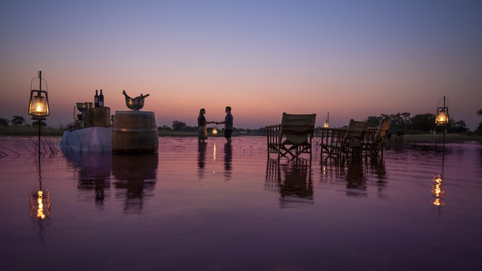 Romantic sunset drinks at Vumbura Plains in the Okavango Delta