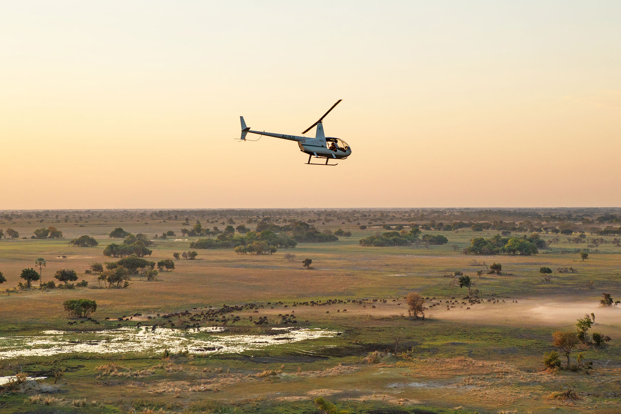 Scenic helicopter flips over the Okavango Delta