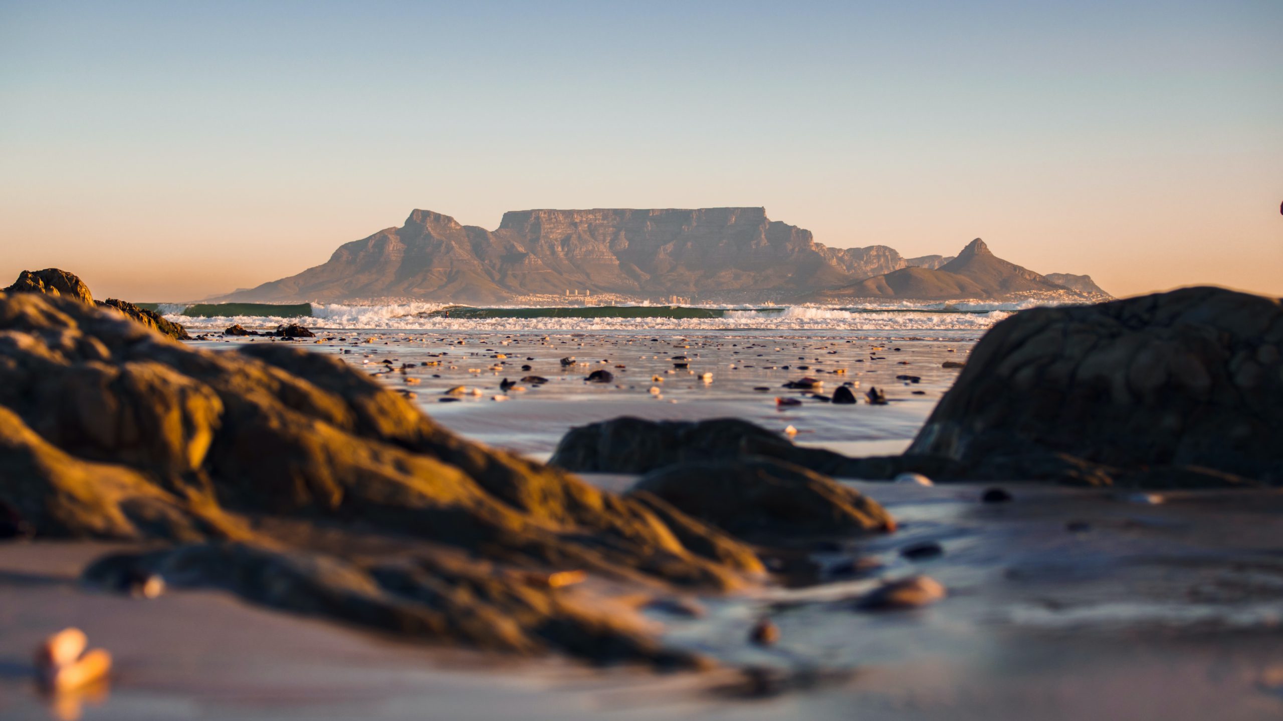 The iconic view of Table Mountain from Bloubergstrand