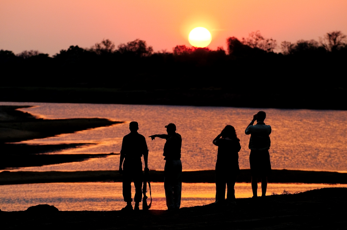 Walking safari at sunset