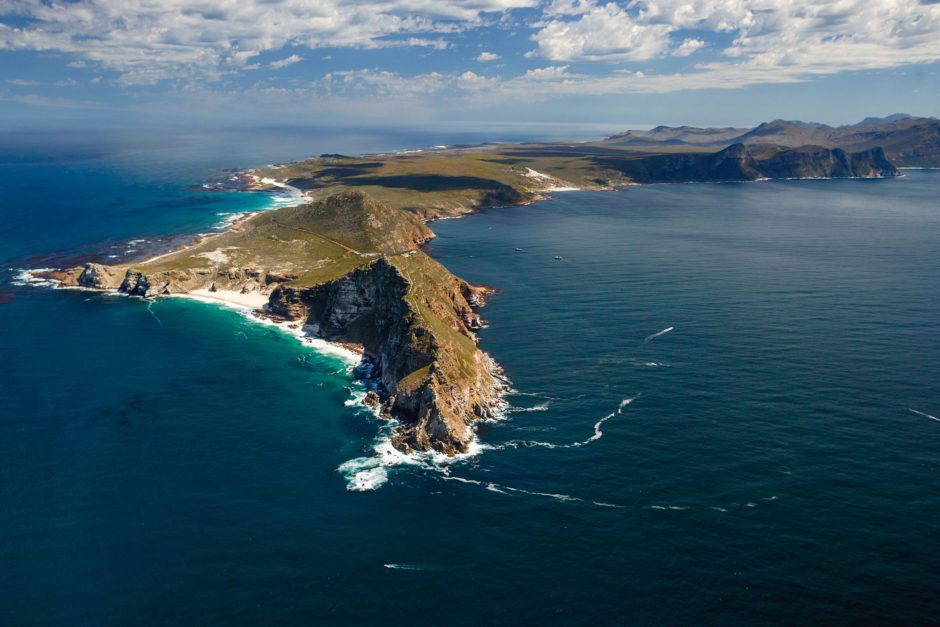 A vista aérea de la península del cabo y el Cabo de Buena Esperanza