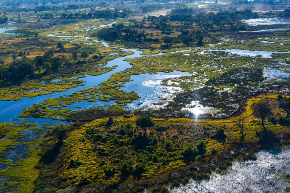 Das Okavango Delta in Botswana auf der Luft