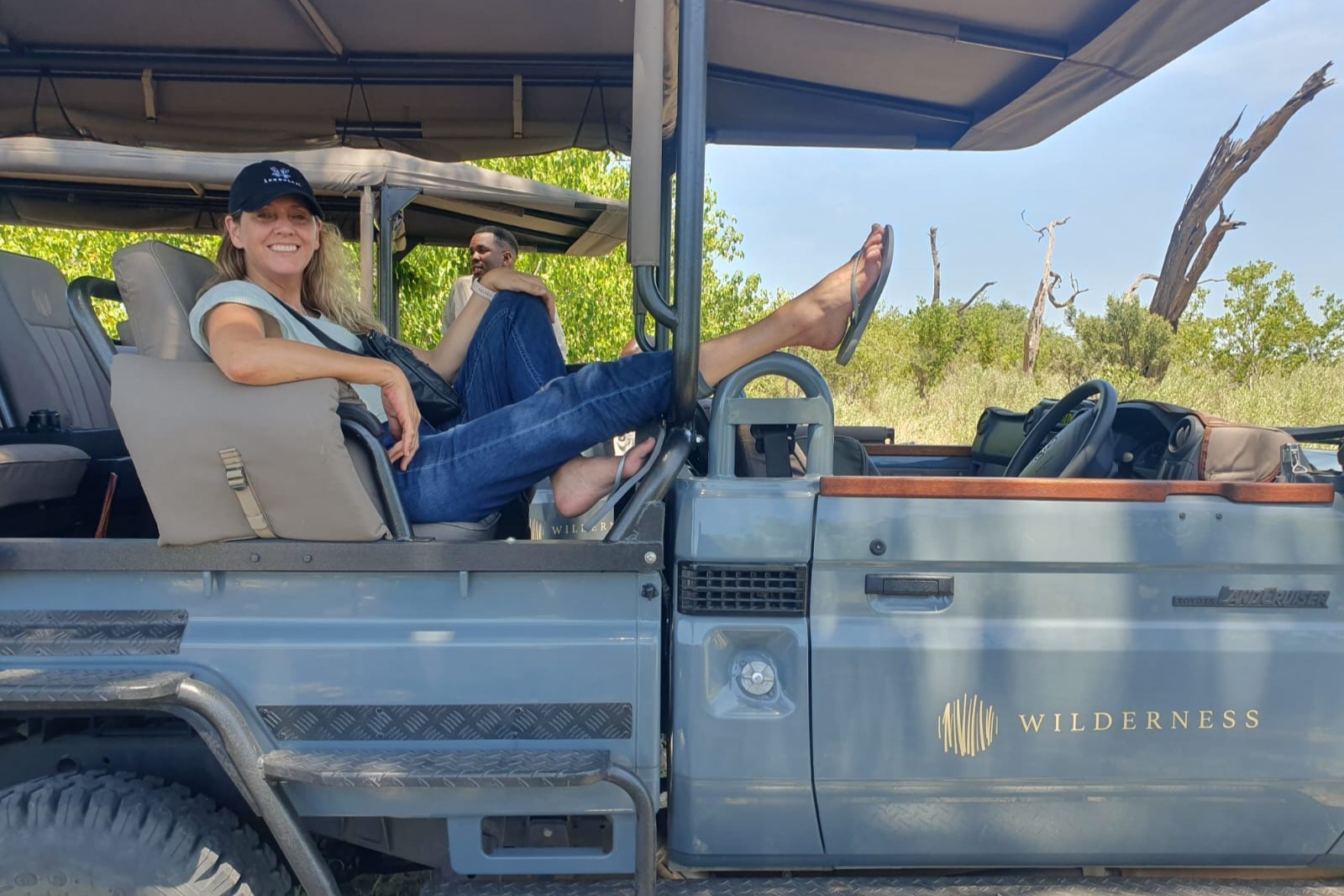 Bianca in a game drive vehicle