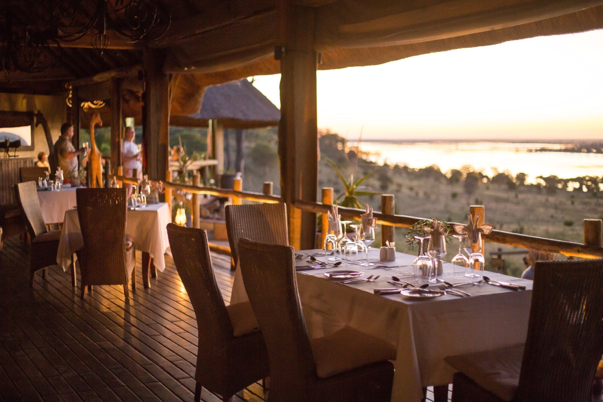 Dining deck with view of Chobe River and floodplains