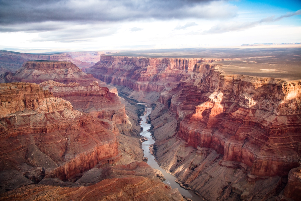 View over the south and north rim part in grand canyon from the helicopter