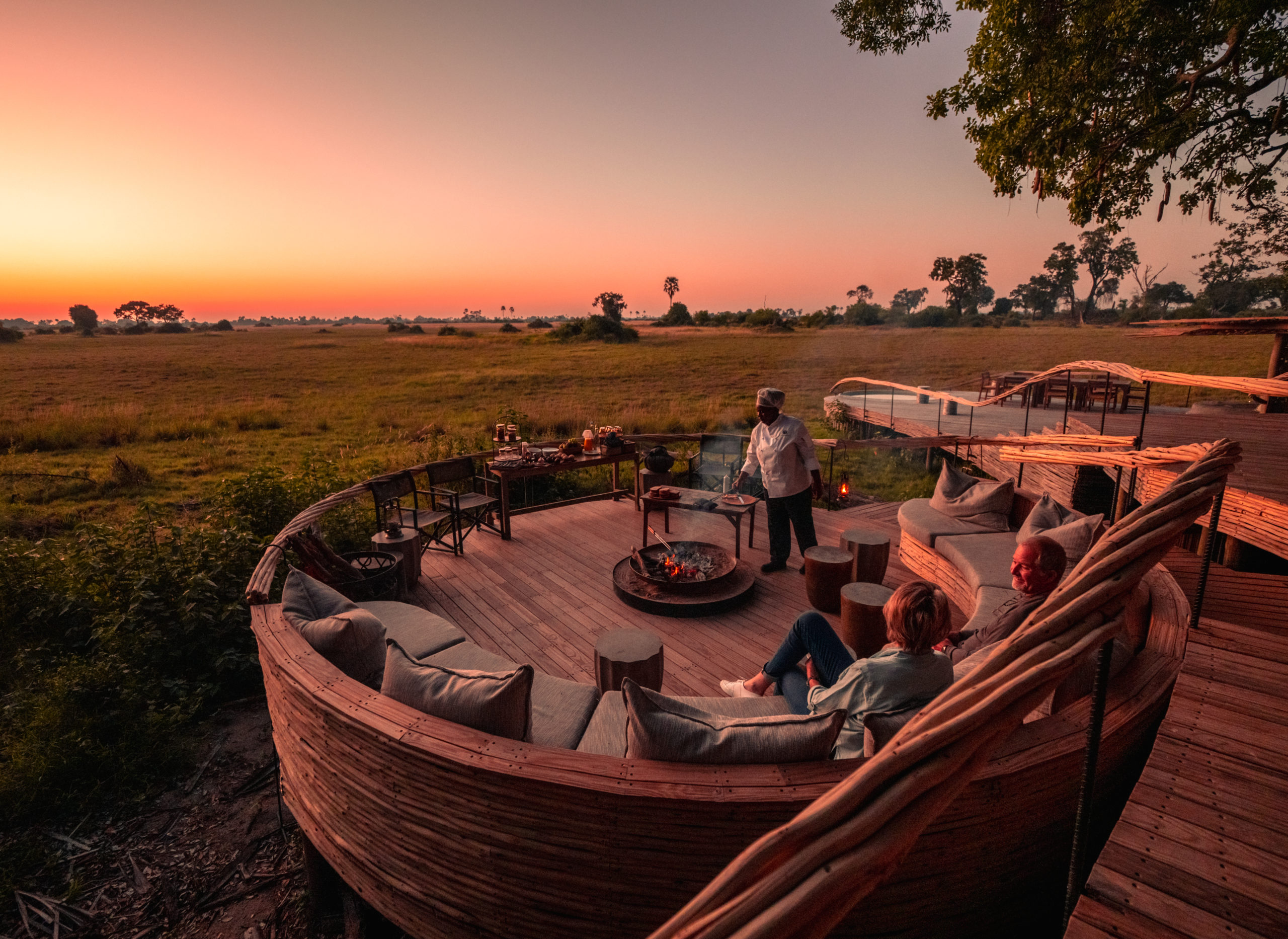 Firepit area overlooking delta views at sunset