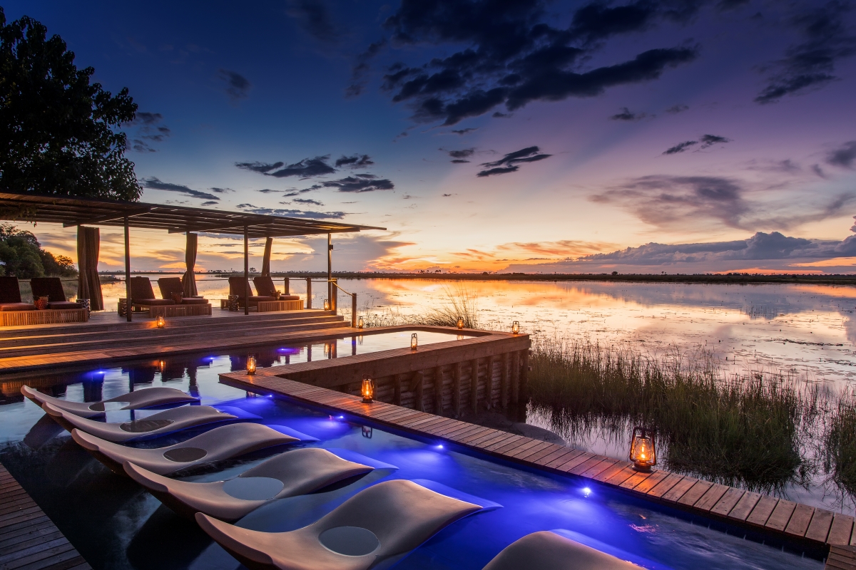 Pool and viewing deck at sunset