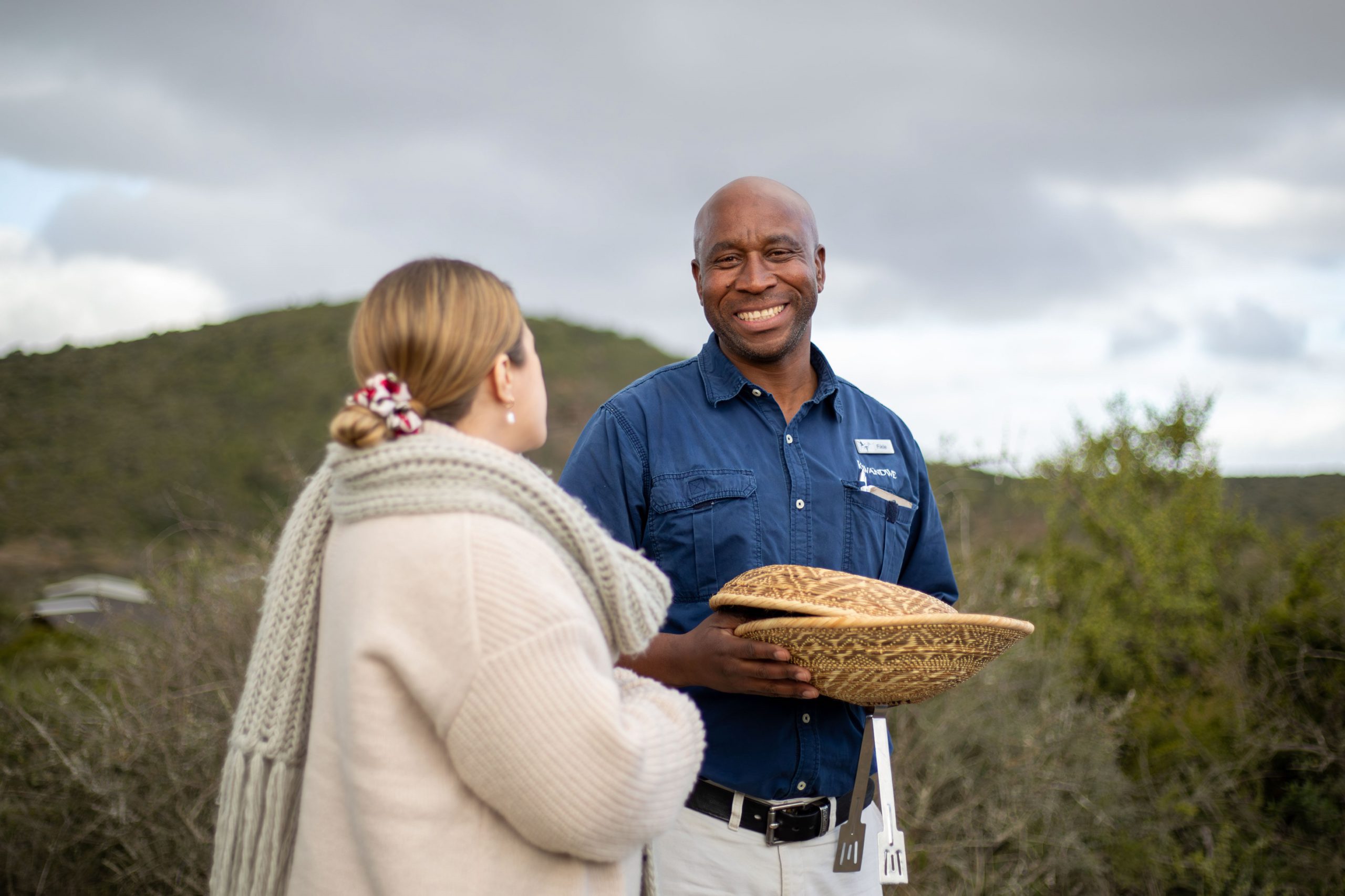 Fikile welcomes us to the lodge at Kwande Great Fish River Lodge 