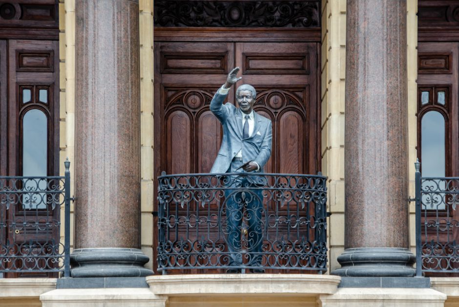 Bronze statue of Nelson Mandela at Cape Town City Hall