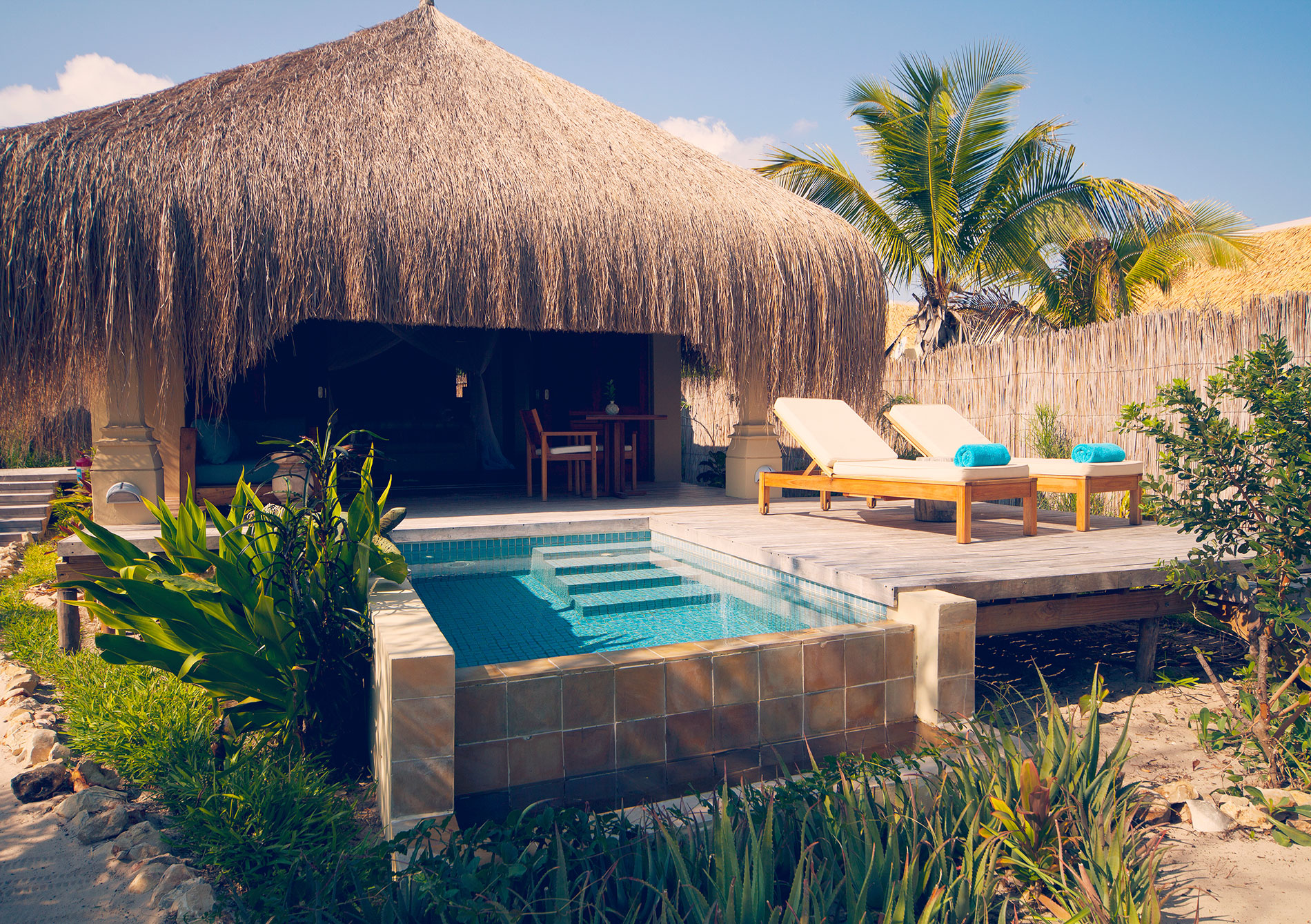 Looking out at the plunge pool of Azura