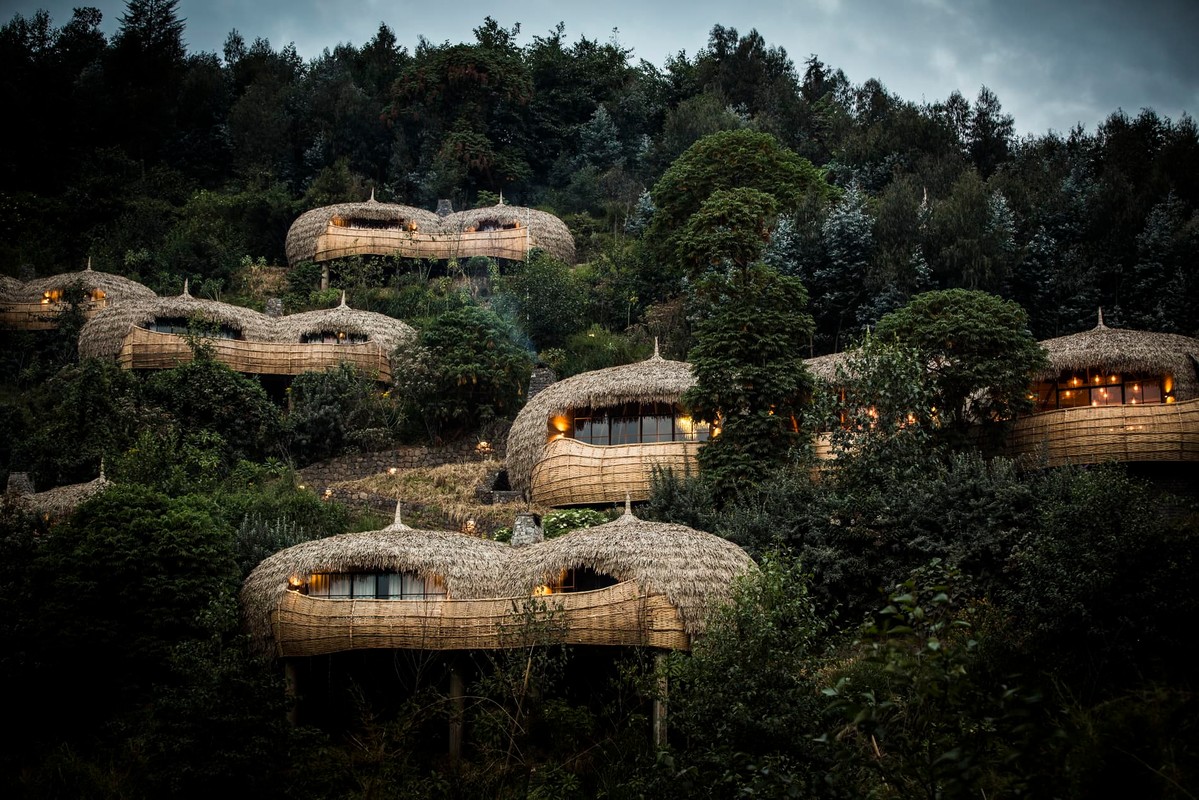 The villas at the Bisate Lodge in Rwanda