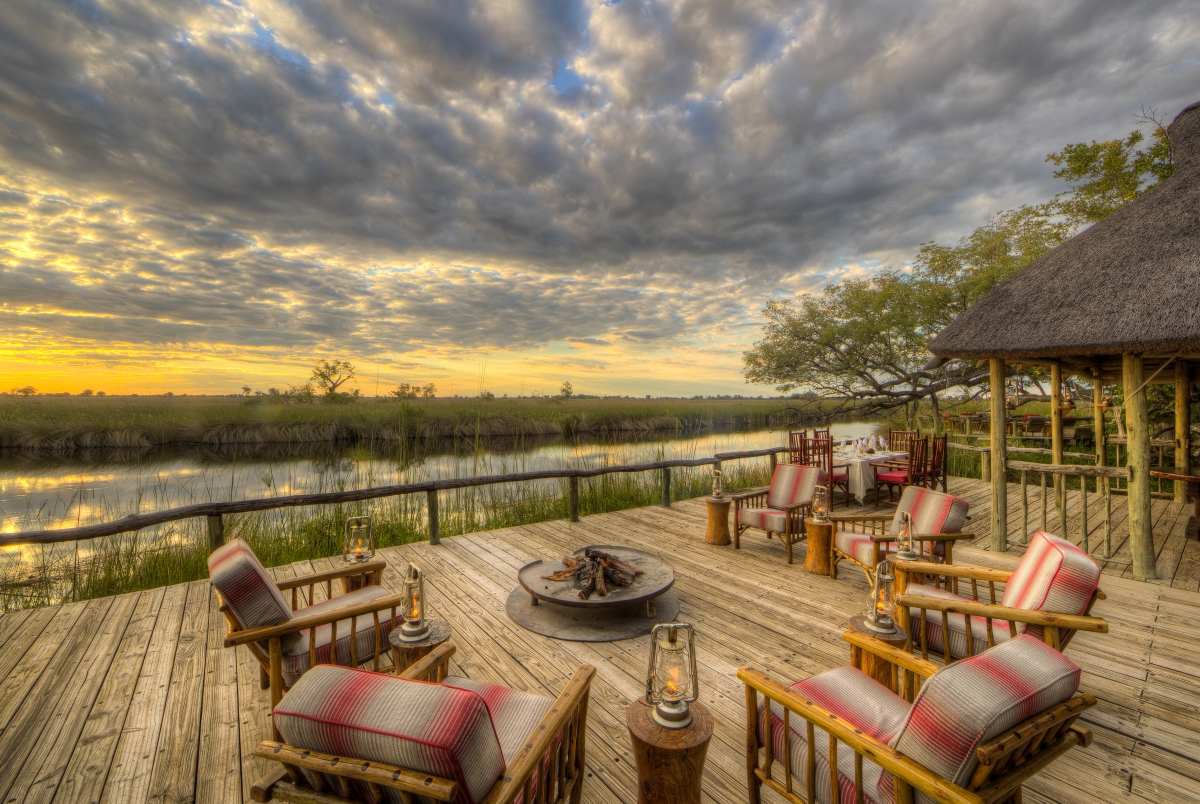 Fire-deck extends over the Khwai River and creates an enchanting environment