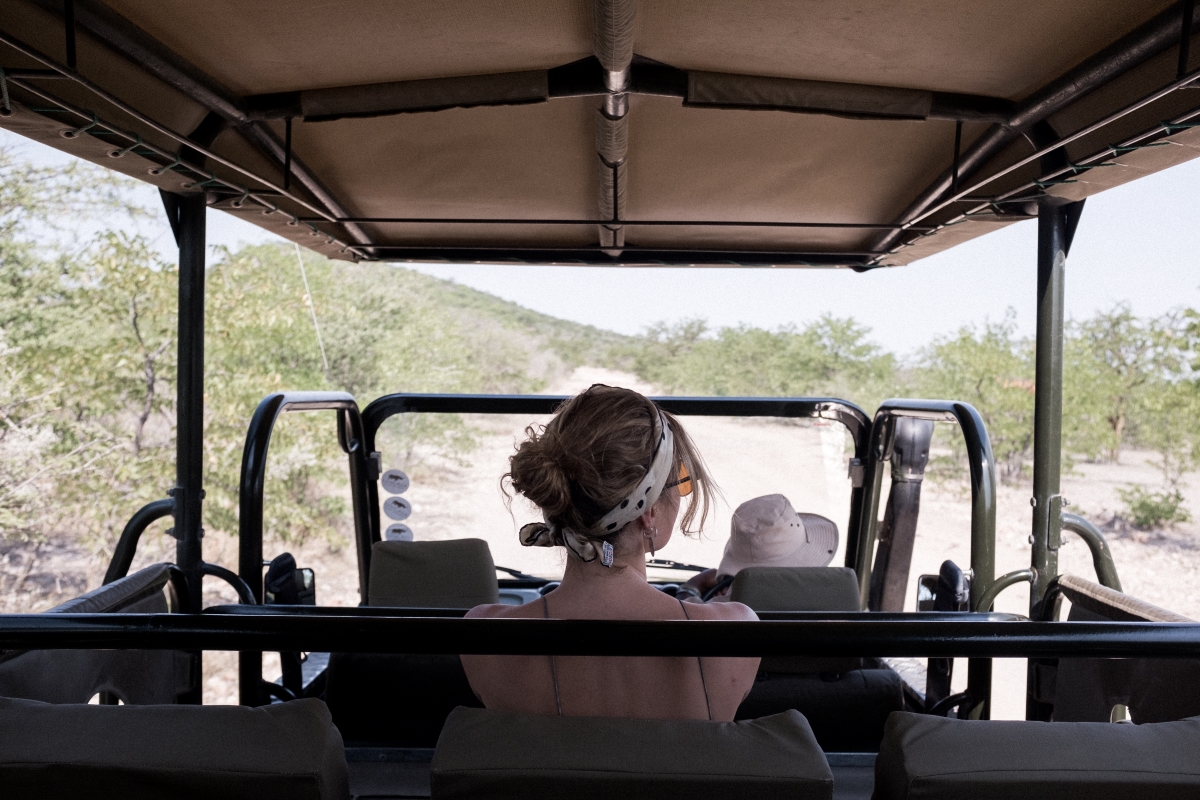 Woman on a game drive in Etosha National Park