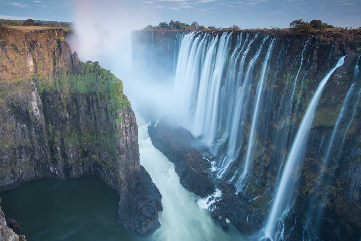 Early morning view of Victoria Falls from Zambia looking into Zimbabwe