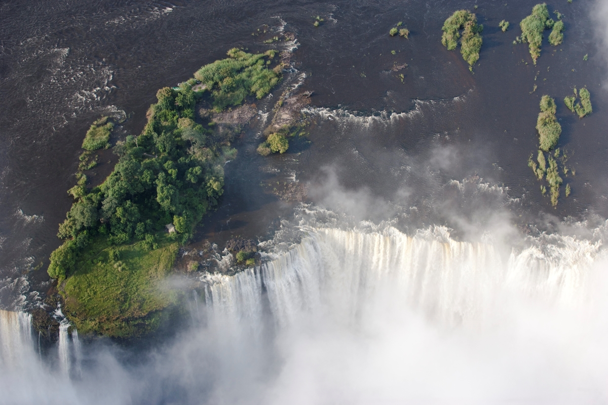 Aerial view of Livingstone Island, Devil's Pool and the Falls