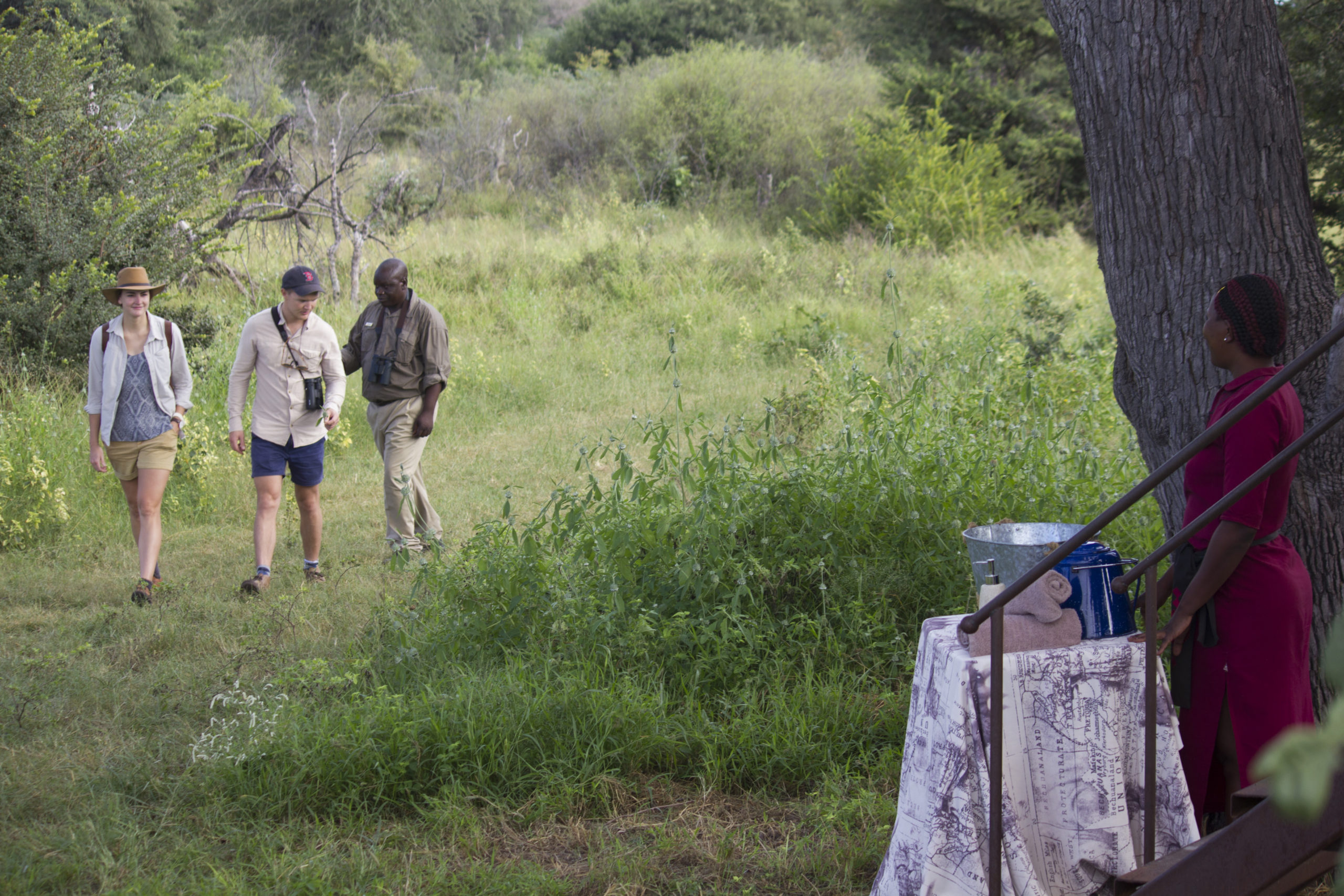 Walking safari at Nambwa Tented Camp