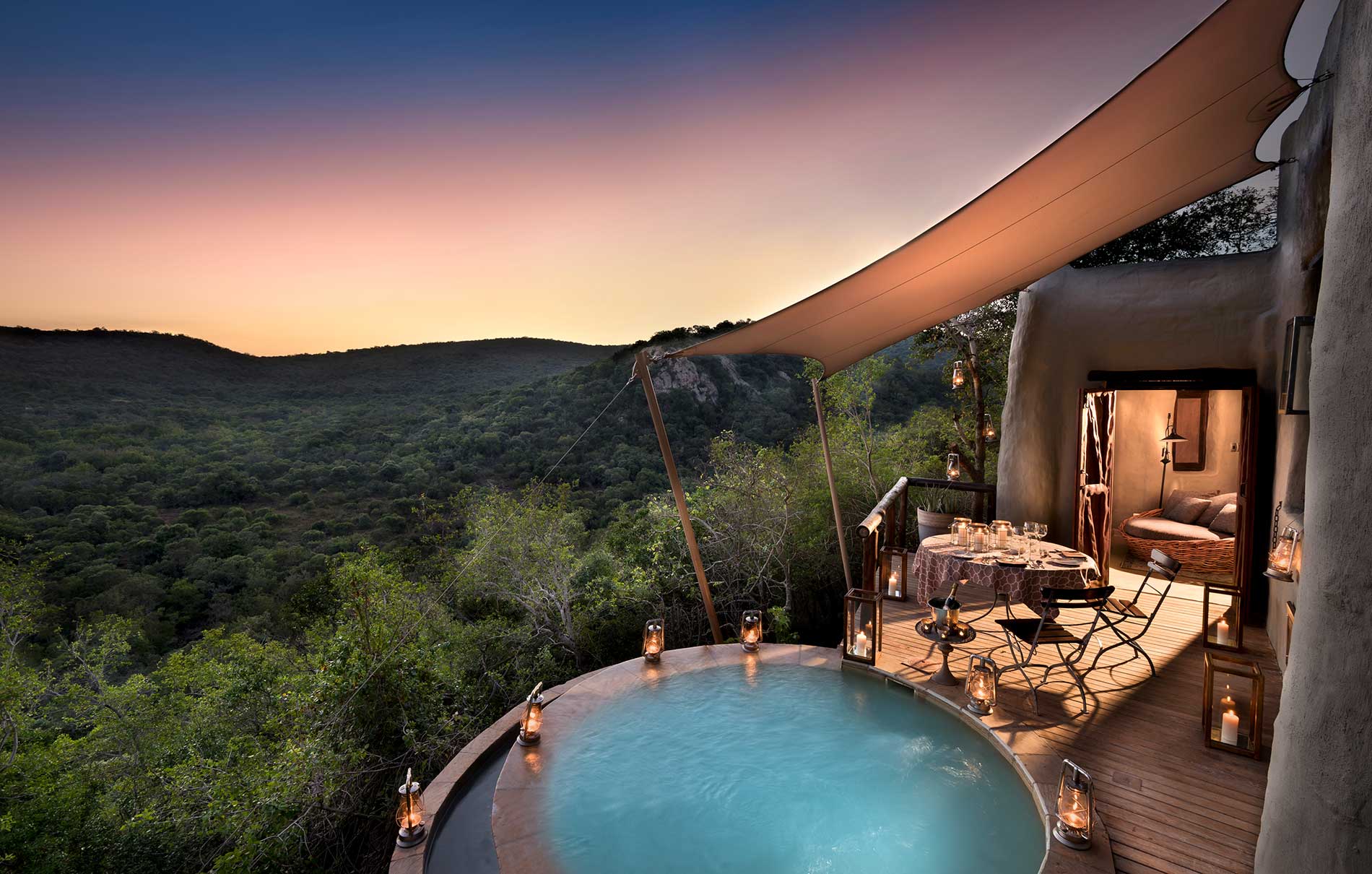 Private dining at plunge pool Phinda Rock Lodge suite